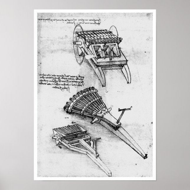 Gun with Array of Barrels, Leonardo da Vinci Poster (Framsidan)