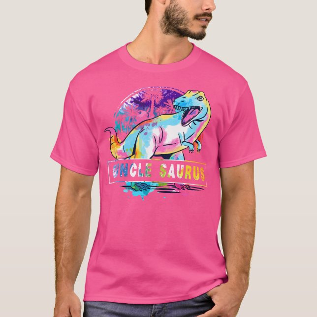 Guncle Saurus Dinosaur T Rex Rainbow Pride Färg G T Shirt (Framsida)