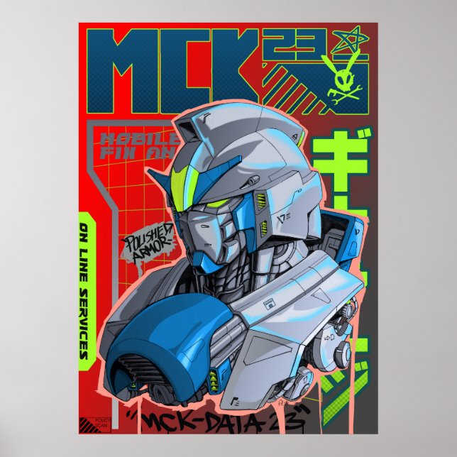Gundam inspirerad bläck art poster (Framsidan)