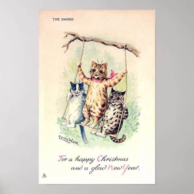 Gungan, jul och nyår, Louis Wain Poster (Framsidan)