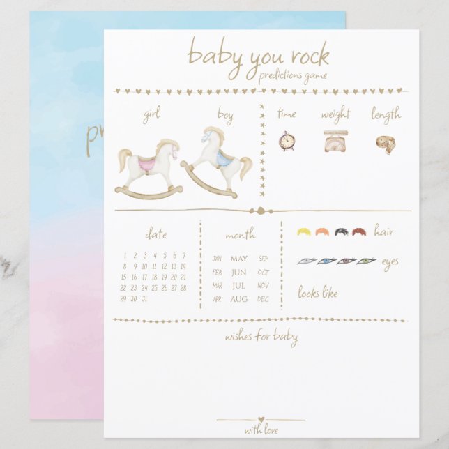 Gungande häst blå rosa könsneutrala baby shower (Fram/baksida)