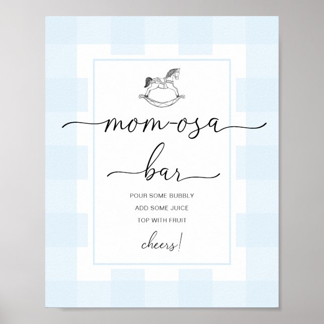 Gungande häst Blå Rutiga Dusch Mom-osa Barskylt Poster (Framsidan)