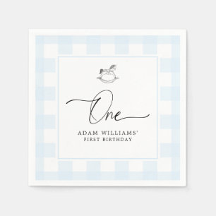 Gungande häst Blå rutyta Första födelsedags servet Pappersservett