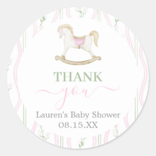 Gungande häst för baby shower rund dekal runt klistermärke
