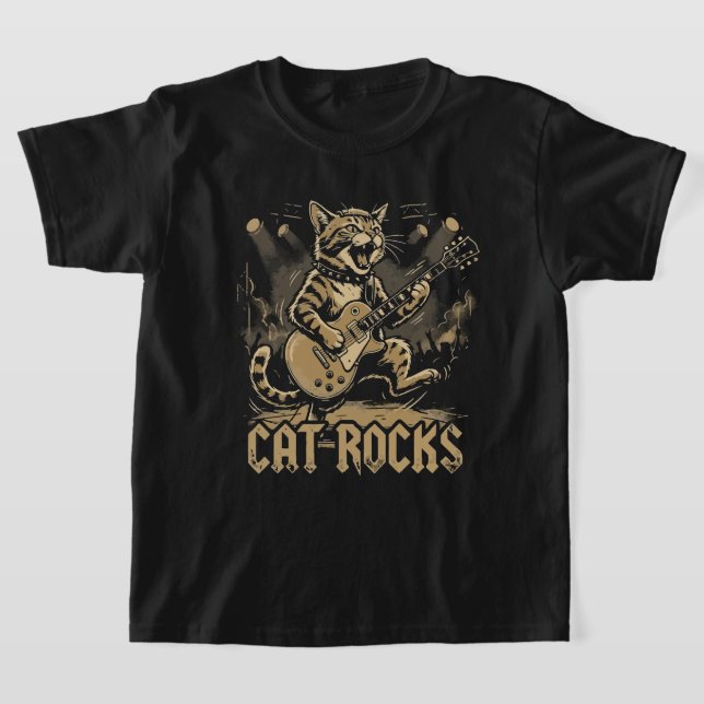 Gungande kattgitarr Rollig musik Djurdesign T Shirt (Laydown)