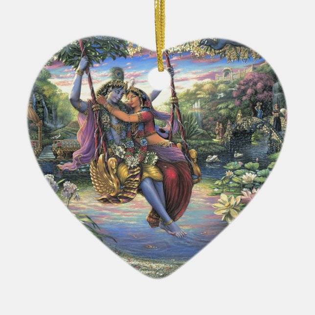 Gungatidsfördrivet - Radha och Krishna Julgransprydnad Keramik (Framsidan)