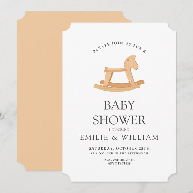 Gunghäst Baby Shower-inbjudan, Minimalistisk  Inbjudningar (Fram/baksida)