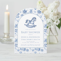 Gunghäst Babypojke Shower Blå och Vit Båge