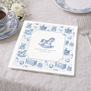 Gunghäst Blå och Vit Pojk Babyshower Vintage Pappersservett