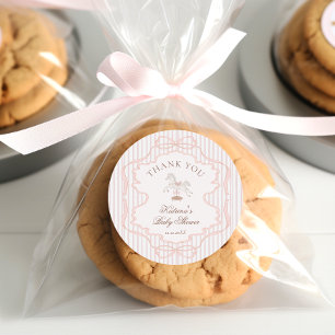 Gunghäst Rosa Flickas Babyshower Tack Runt Klistermärke
