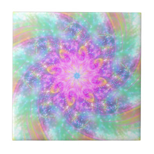 Gungning av ljusa Ljus färgstarka Spiral Mandala Kakelplatta