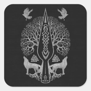 Gungnir - spjut av Odin och livets träd - Fyrkantigt Klistermärke