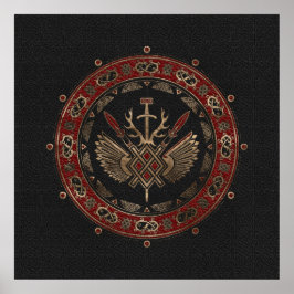 Gungnir - Svart och rött läder och guld Poster