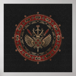 Gungnir - Svart och rött läder och guld Poster