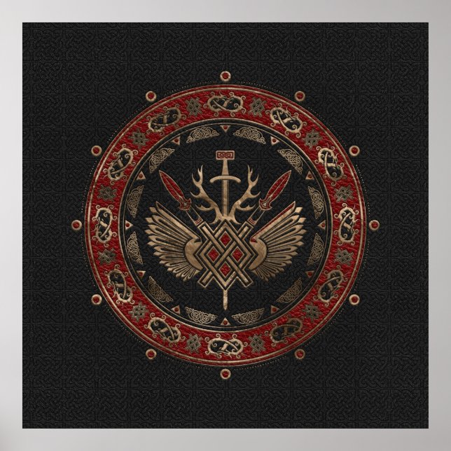 Gungnir - Svart och rött läder och guld Poster (Framsidan)