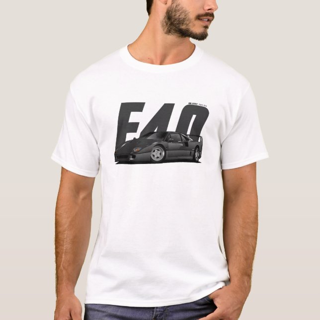 Gunmetal Grått Sports Toppen Car Retro F40 F-40 T Shirt (Framsida)