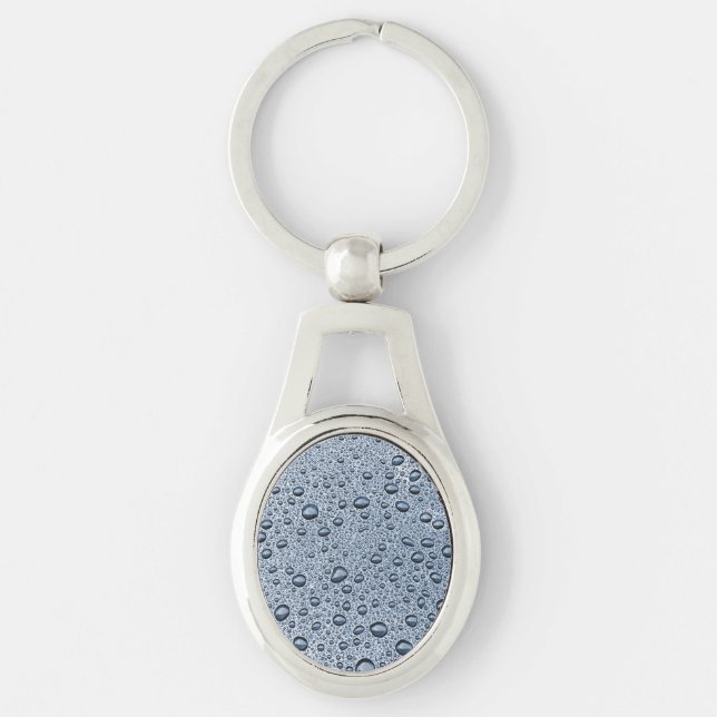 Gunmetal grått vatten droplets ovalt silverfärgad nyckelring (Framsidan)