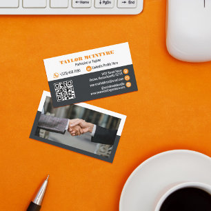 Gunmetal & Orange Professionell Icons QR-kod Visitkort