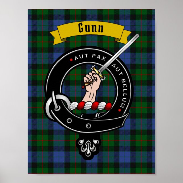Gunn Klan Badge & Tartan 8.5x11 Poster (Framsidan)