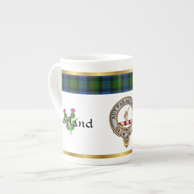 Gunn Klan Badge Tartan & Motto Benporslin Mugg (Framsida vänster)