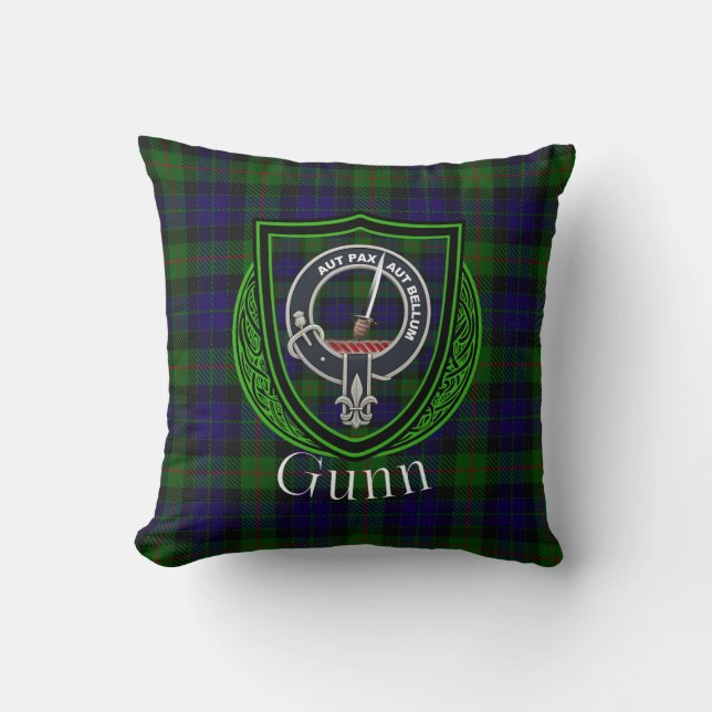 Gunn skotsk klan tartan & vapen kudde (Framsida)