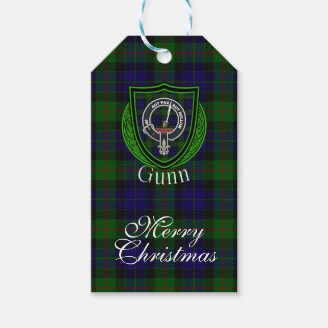 Gunn skotsk klan tartan & vapen presentetikett (Framsidan)