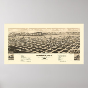 Gunnison panorama- karta för CO - 1882 Poster
