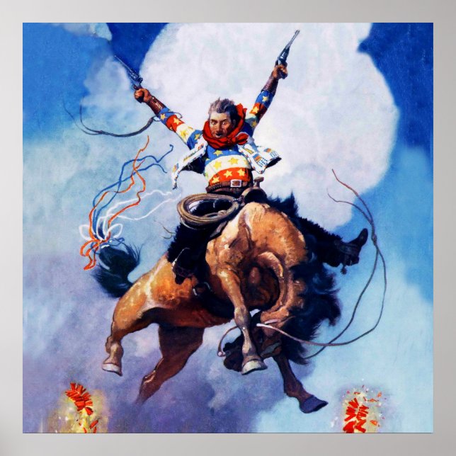 “Guns Ablazing” västerländsk konst av NC Wyeth Poster (Framsidan)