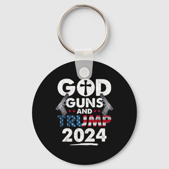 Guns and Trump 2024 USA American Flagga Nyckelring (Framsida)