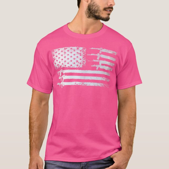 Guns Flagga Distress s Veterans Hunters T Shirt (Framsida)