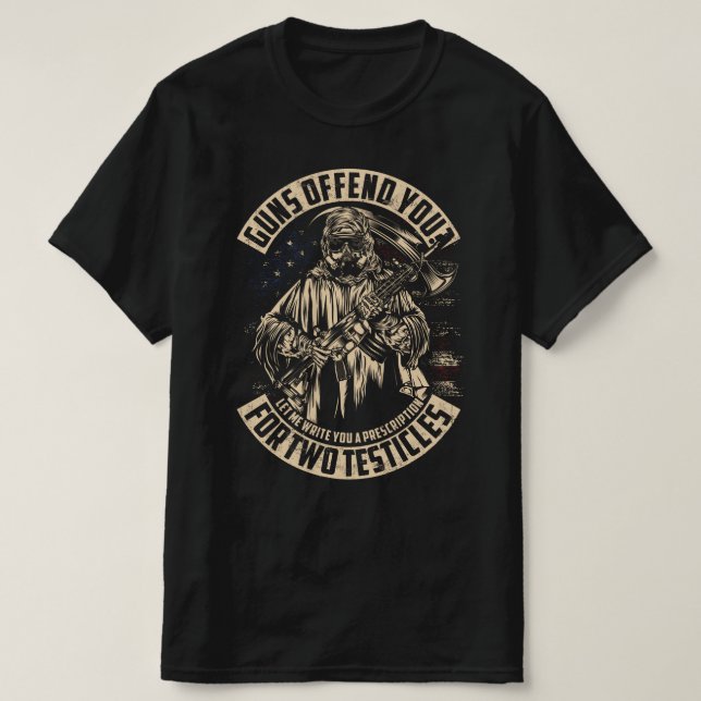 GUNS FÖRSVARAR DIG FÖR TVÅ TESTIKFORDONSDAGAR T SHIRT (Design framsida)