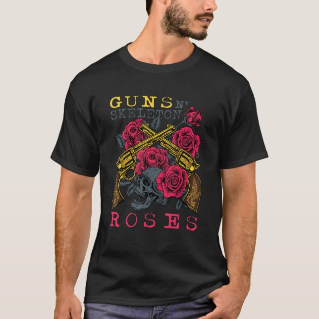 Guns N'Skeleton Halloween Ro T Shirt (Framsida)
