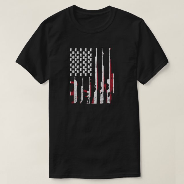 Guns Us Flagga - Patriotic American Firande juli T Shirt (Design framsida)