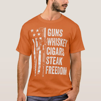 Guns Whiskey Cigars Steak FreedomUSA Flagga BBQ Fu T Shirt
