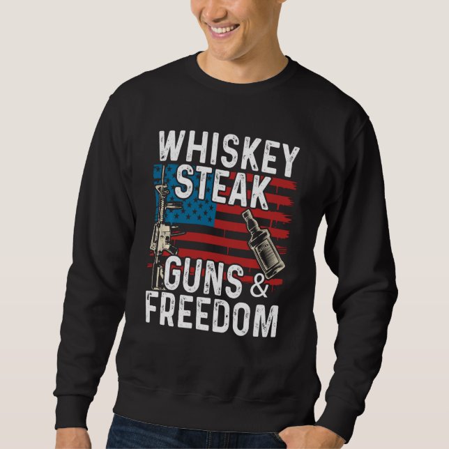 Guns Whiskey Steak Freedom Whiskey Bourbon Lång Ärmad Tröja (Framsida)