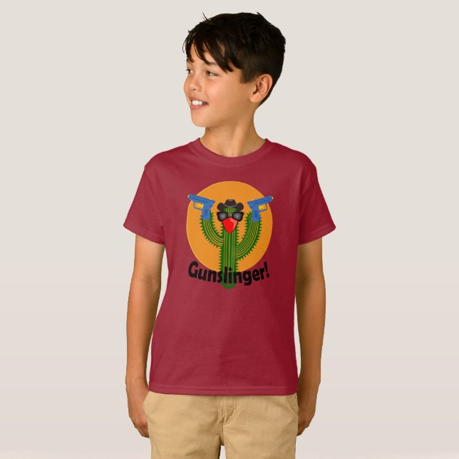 Gunslinger Cactus Design - Kids Basic T-Shirt (Hel framsida)