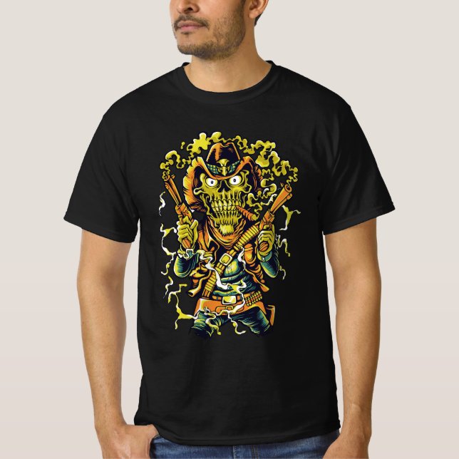 Gunslinger Ghoul - Neon Outlaw Halloween Design De T Shirt (Framsida)