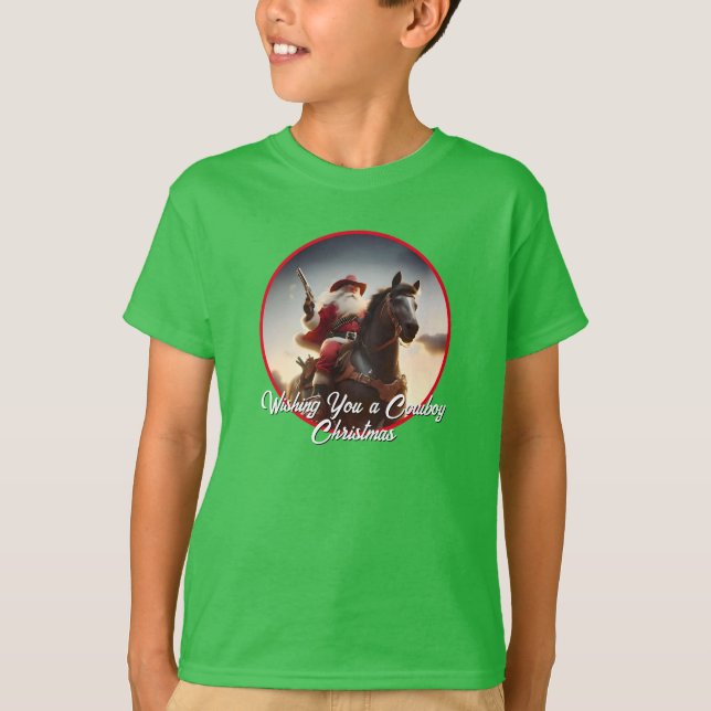 Gunslinger Jultomten Riding Horse jul T Shirt (Framsida)