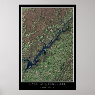 Guntersville Sjö Alabama från Space Satellite Kart Poster