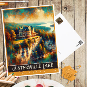 Guntersville Sjö, Alabama Måla Vintage Vykort