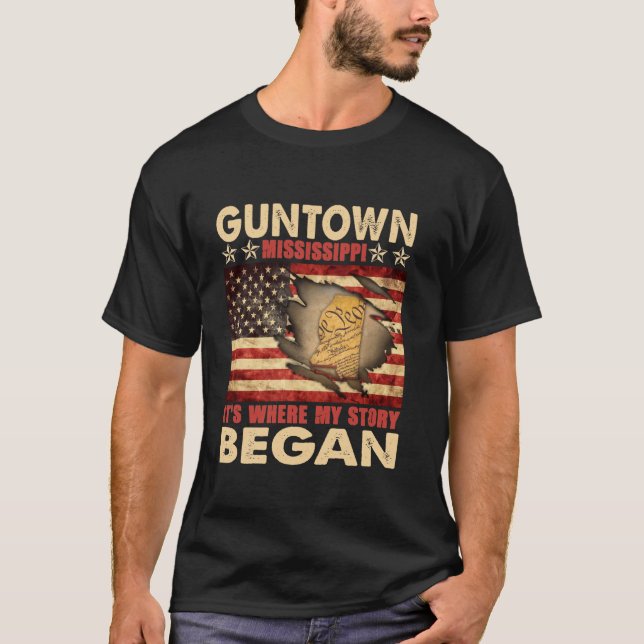 Guntown Mississippi USA flagga 4:e juli Long Slee T Shirt (Framsida)