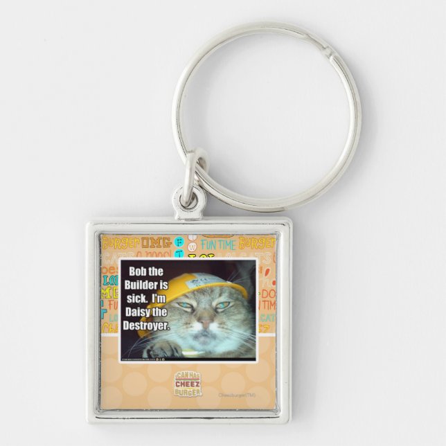 Guppa byggmästaren är sjukt fyrkantig silverfärgad nyckelring (Framsidan)