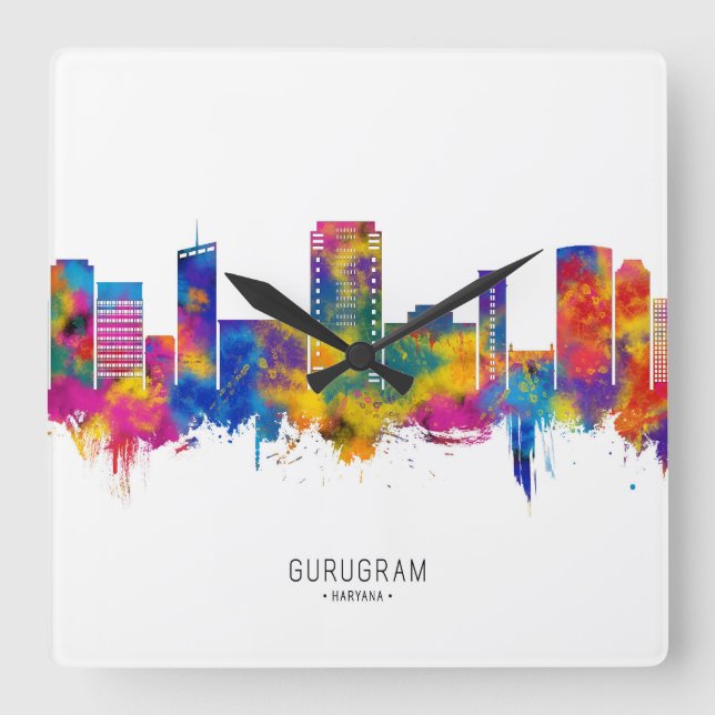 Gurgaon Haryana Skyline Fyrkantig Klocka (Framsida)