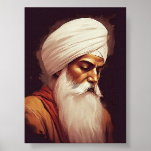 Gurū Nānak Profile Porträtt - Sikh Poster