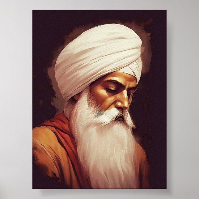 Gurū Nānak Profile Porträtt - Sikh Poster (Framsidan)