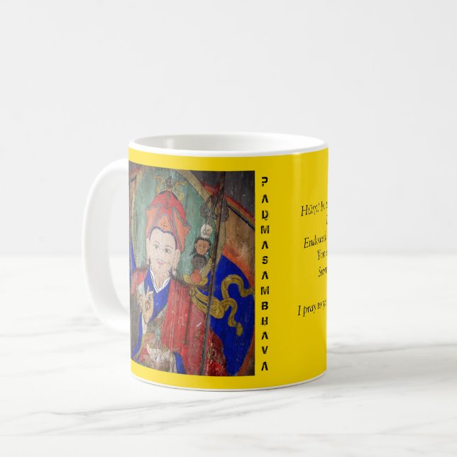 Guru Rinpoche & sju fodrar bönen (Engl text) Kaffemugg (Framsida vänster)