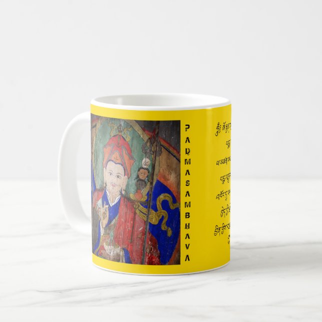 Guru Rinpoche & sju fodrar bönen (tibetana Buddha) Kaffemugg (Framsida vänster)