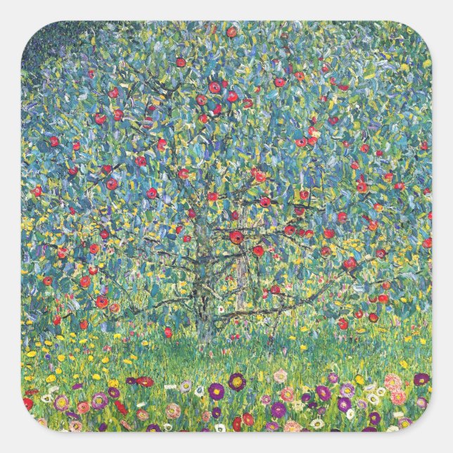 Gustav Klimt - Apple Träd Fyrkantigt Klistermärke (Framsida)