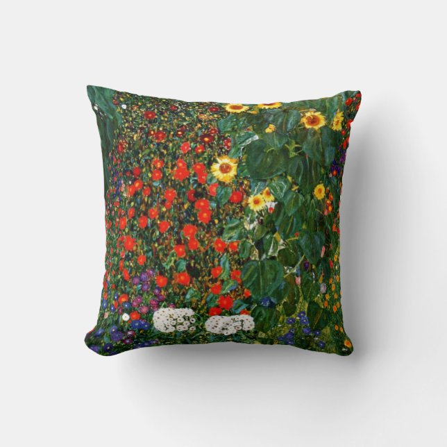Gustav Klimt art - Farm Garden med solblommor Kudde (Framsida)