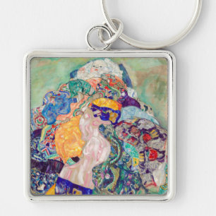 Gustav Klimt - Baby / Cradle Fyrkantig Silverfärgad Nyckelring
